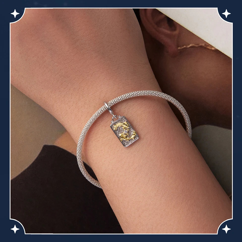 Zodiac Charms Sterling Silver 18K Gold Two-tone Rectangle Pendant