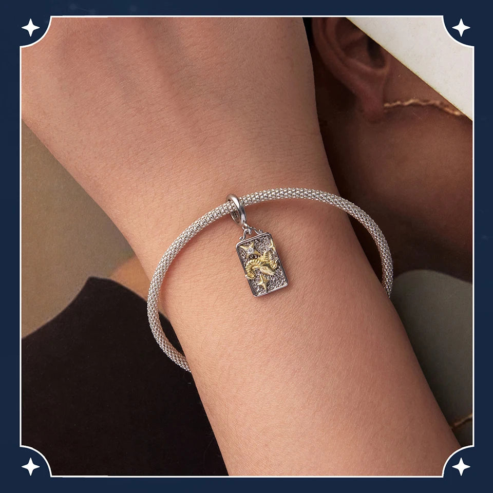 Zodiac Charms Sterling Silver 18K Gold Two-tone Rectangle Pendant