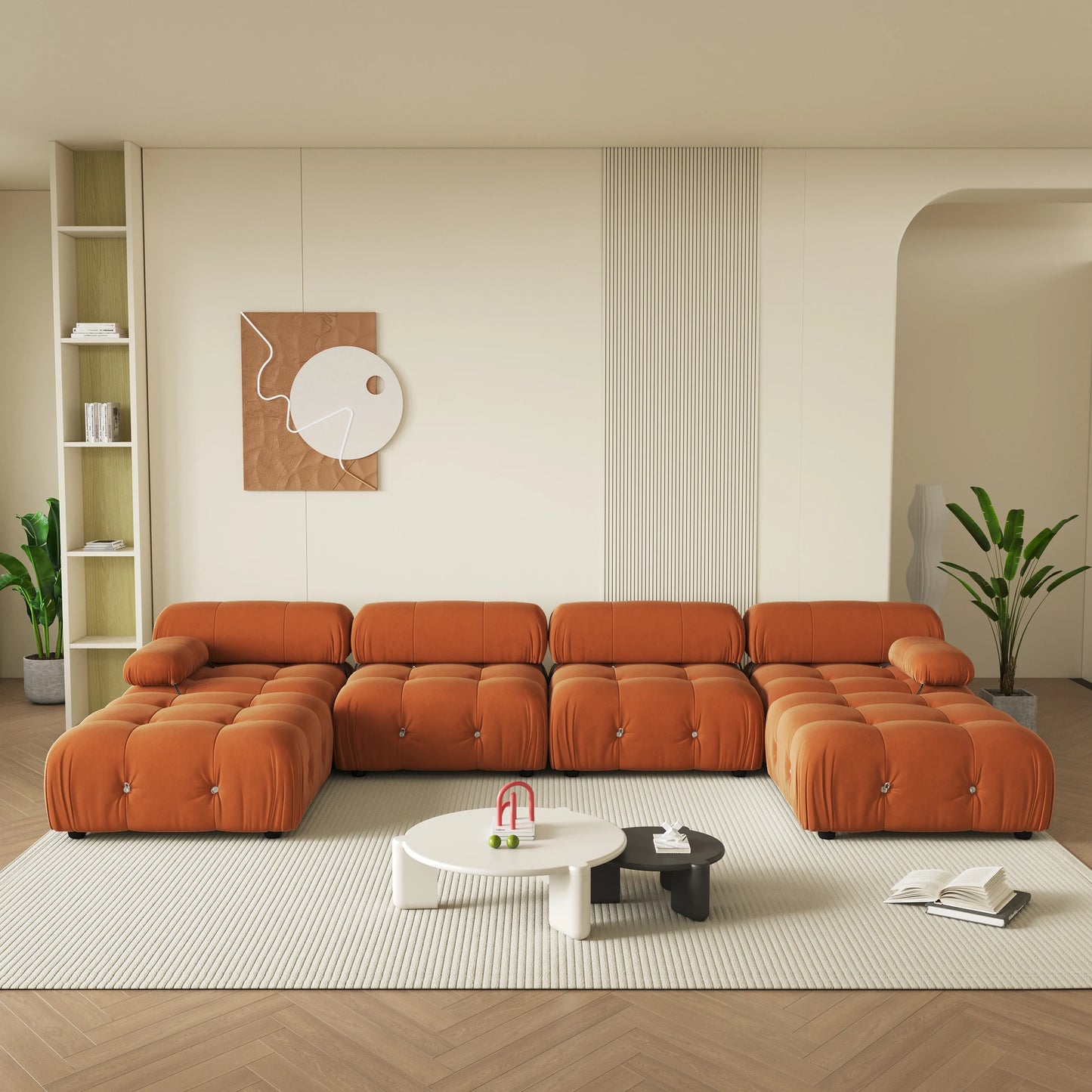 Sdorens 138" Modular Sectional Couch Modern U-Shaped Minimalist Velvet Sofas for Living Room Deep 4-Seat Sofas with 2 Ottomans