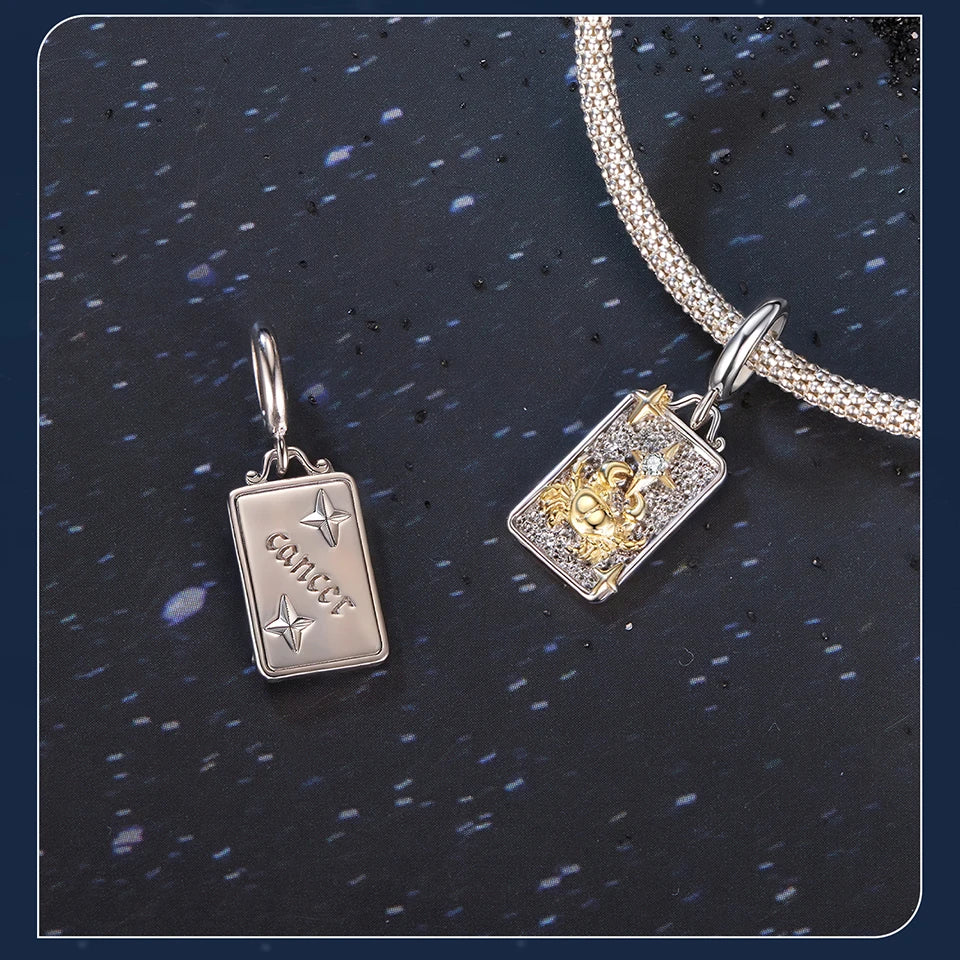 Zodiac Charms Sterling Silver 18K Gold Two-tone Rectangle Pendant