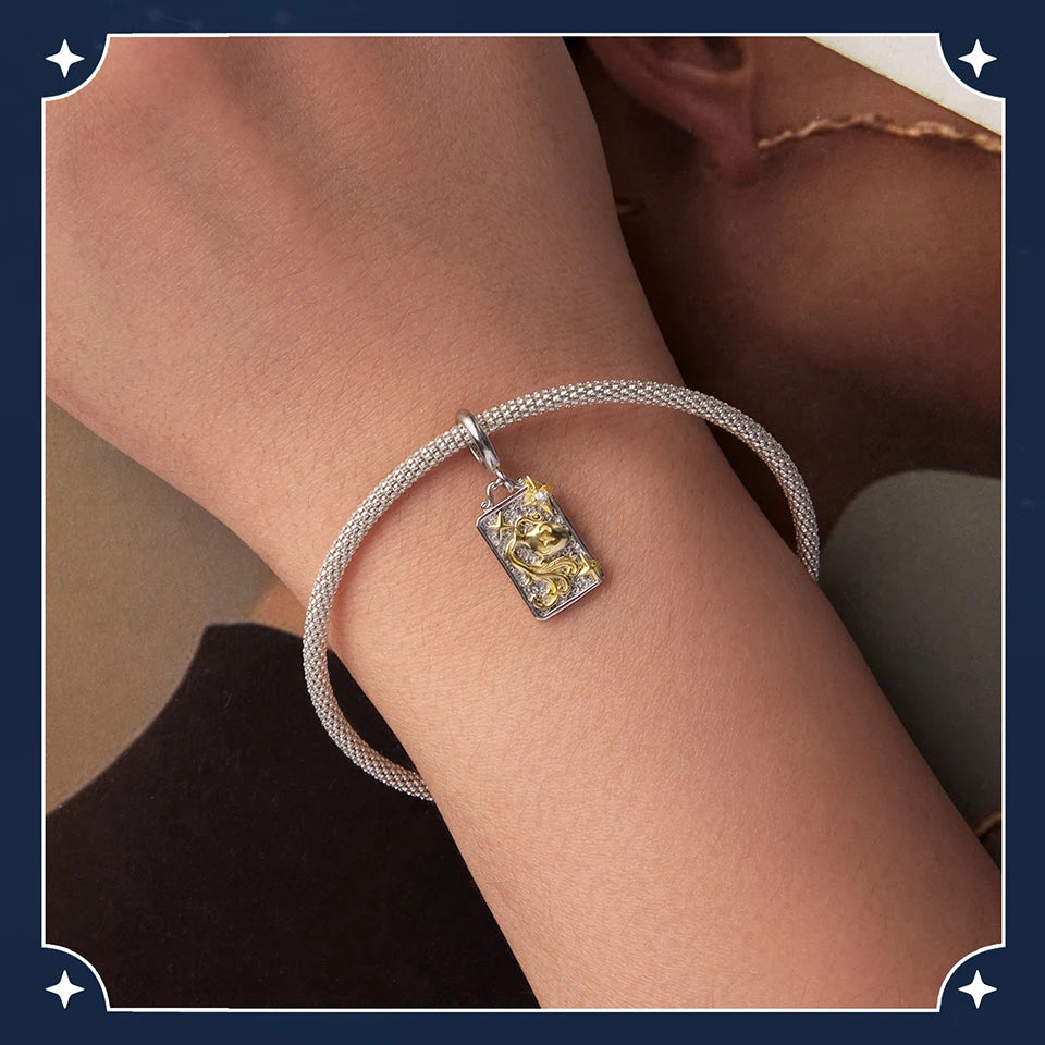 Zodiac Charms Sterling Silver 18K Gold Two-tone Rectangle Pendant