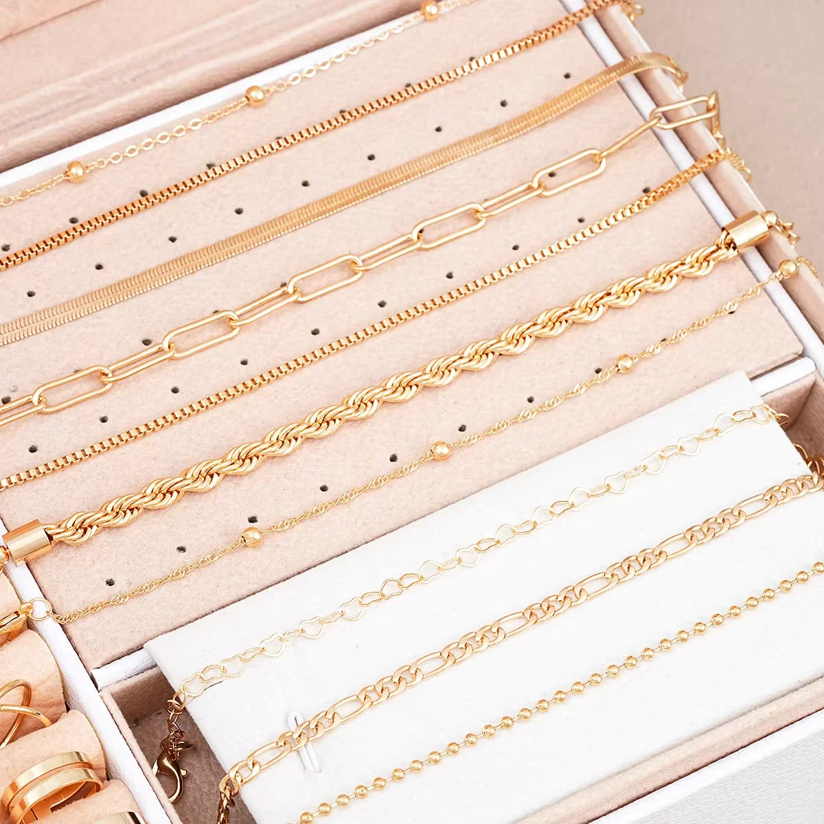 40 Pcs/Set Elegant Pearl Rings Multi-Layered Heart Zircon Necklace Bracelet 3-In-1 Jewelry Set