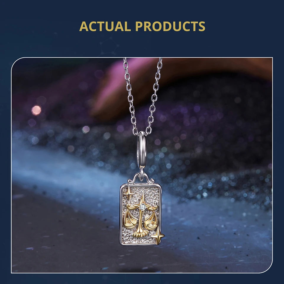 Zodiac Charms Sterling Silver 18K Gold Two-tone Rectangle Pendant