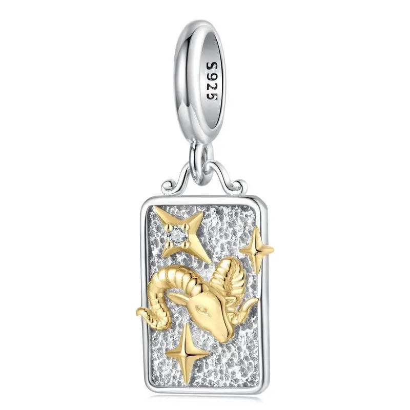 Zodiac Charms Sterling Silver 18K Gold Two-tone Rectangle Pendant