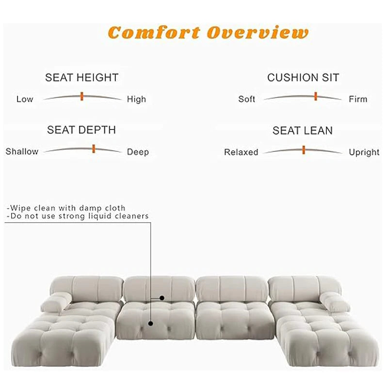 Sdorens 138" Modular Sectional Couch Modern U-Shaped Minimalist Velvet Sofas for Living Room Deep 4-Seat Sofas with 2 Ottomans