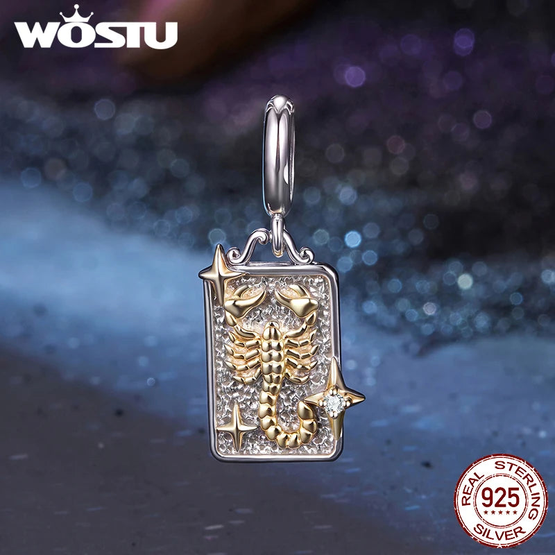 Zodiac Charms Sterling Silver 18K Gold Two-tone Rectangle Pendant