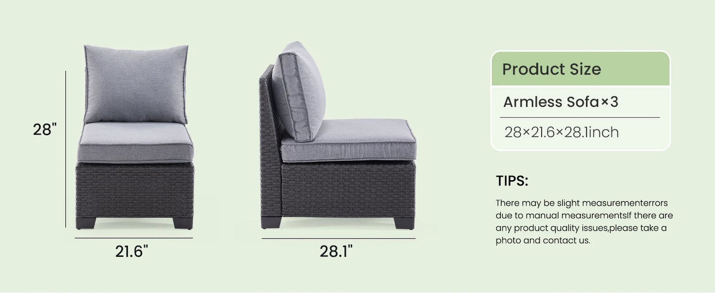 Farini Patio Sectional Sofa Set, Outdoor Furniture, Water/Oil/Stain-Resistant Fabric, Dark Gray Cushion + Gray Wick