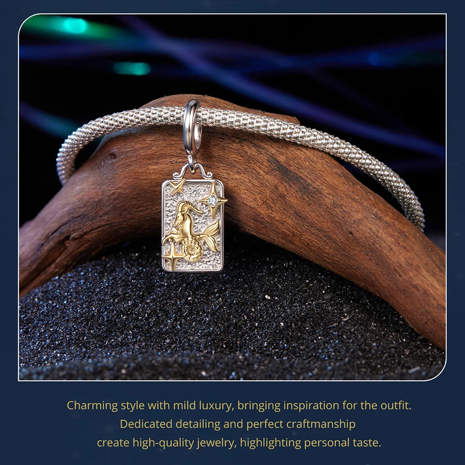 Zodiac Charms Sterling Silver 18K Gold Two-tone Rectangle Pendant