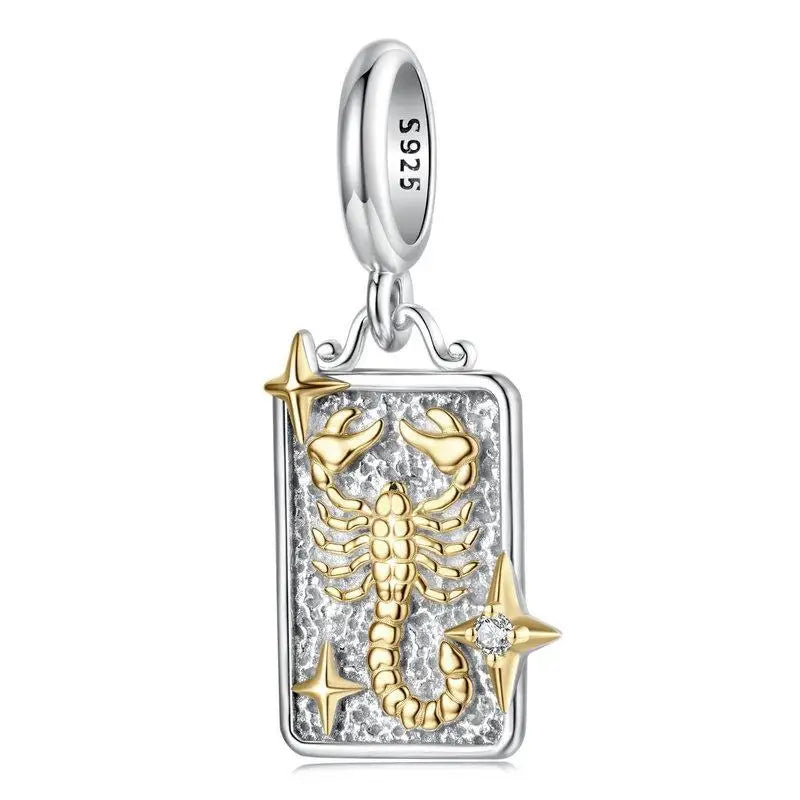 Zodiac Charms Sterling Silver 18K Gold Two-tone Rectangle Pendant