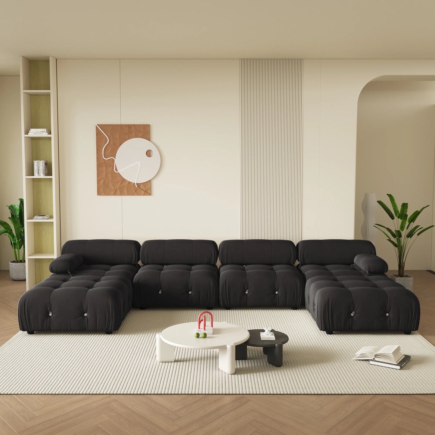 Sdorens 138" Modular Sectional Couch Modern U-Shaped Minimalist Velvet Sofas for Living Room Deep 4-Seat Sofas with 2 Ottomans