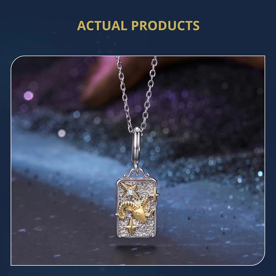 Zodiac Charms Sterling Silver 18K Gold Two-tone Rectangle Pendant