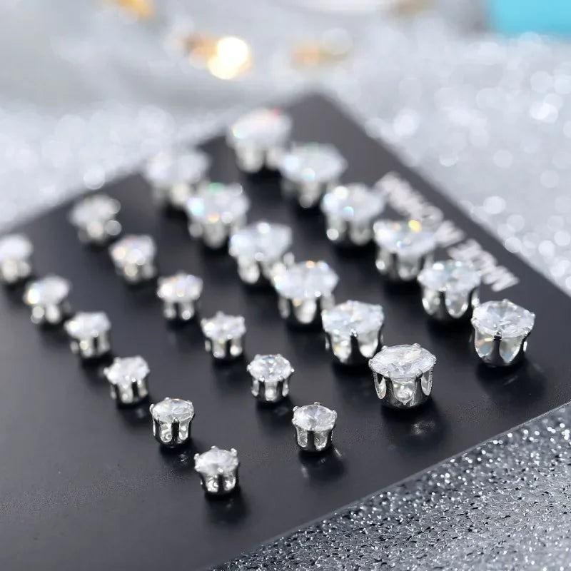 12 Pair/Lot White Shiny Stud Earrings Set