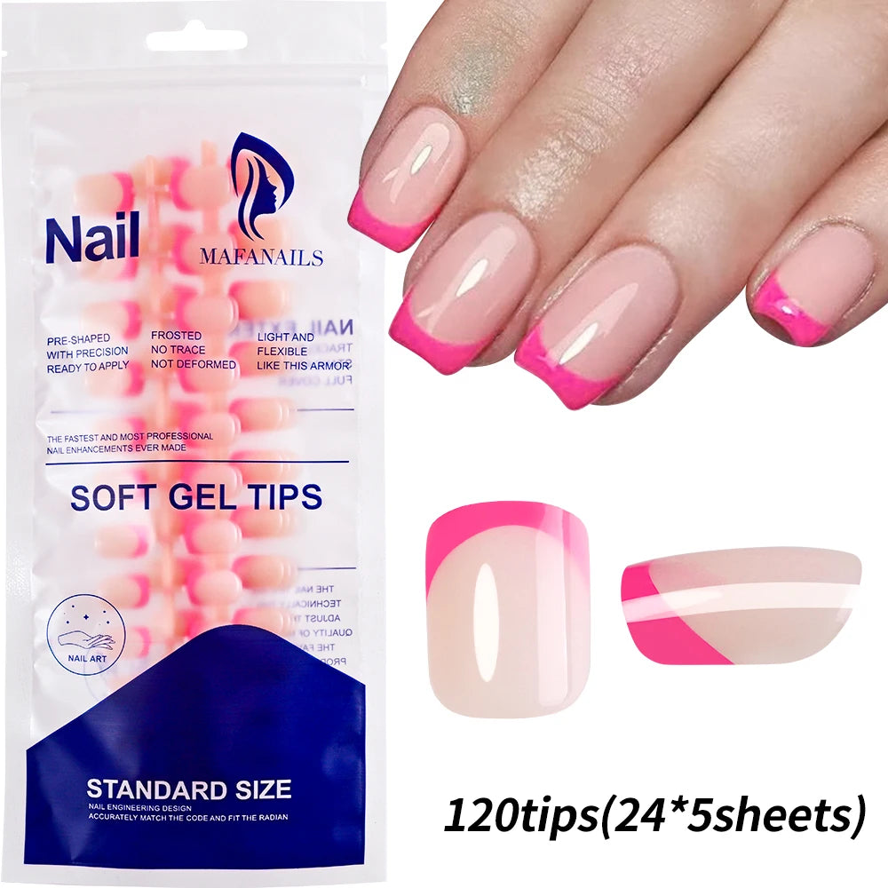 120Pcs Medium Long Square Acrylic French Nails