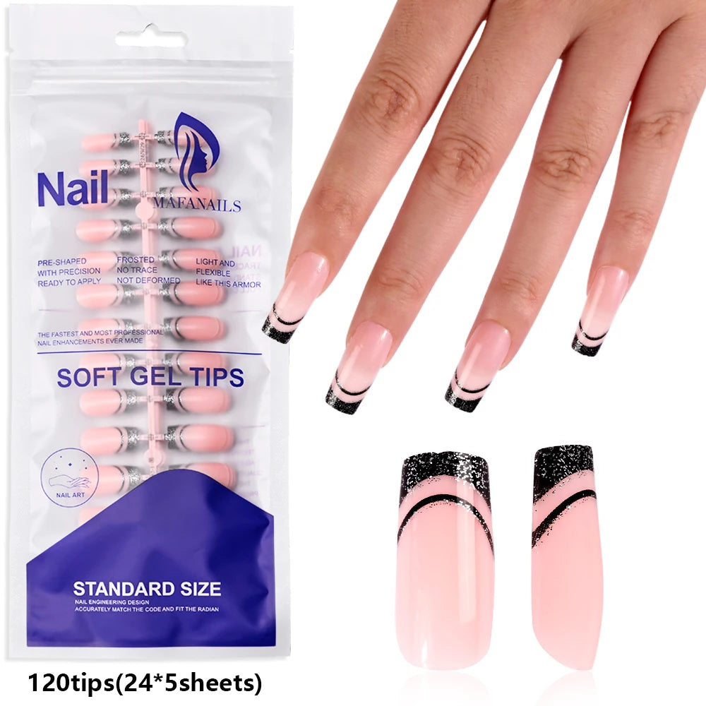 120Pcs Medium Long Square Acrylic French Nails