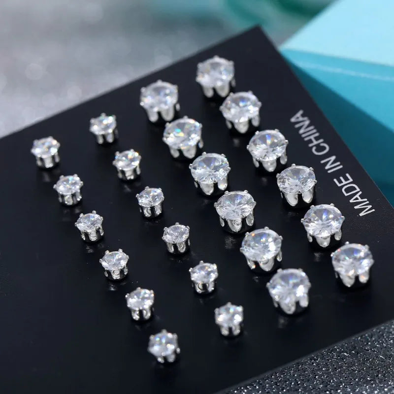 12 Pair/Lot White Shiny Stud Earrings Set
