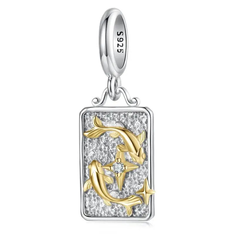 Zodiac Charms Sterling Silver 18K Gold Two-tone Rectangle Pendant