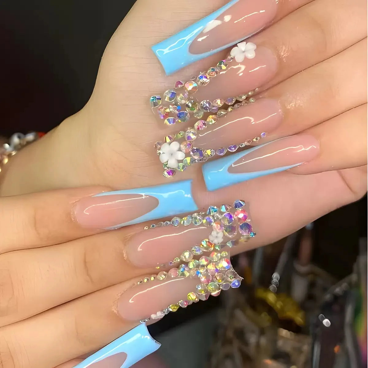 24 pcs Gold French Border  Full Cover Press on Nails