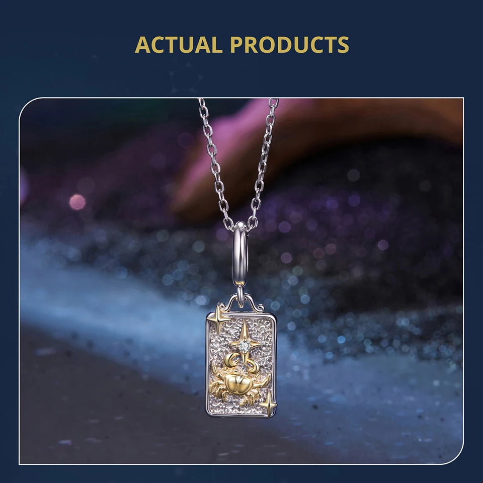 Zodiac Charms Sterling Silver 18K Gold Two-tone Rectangle Pendant