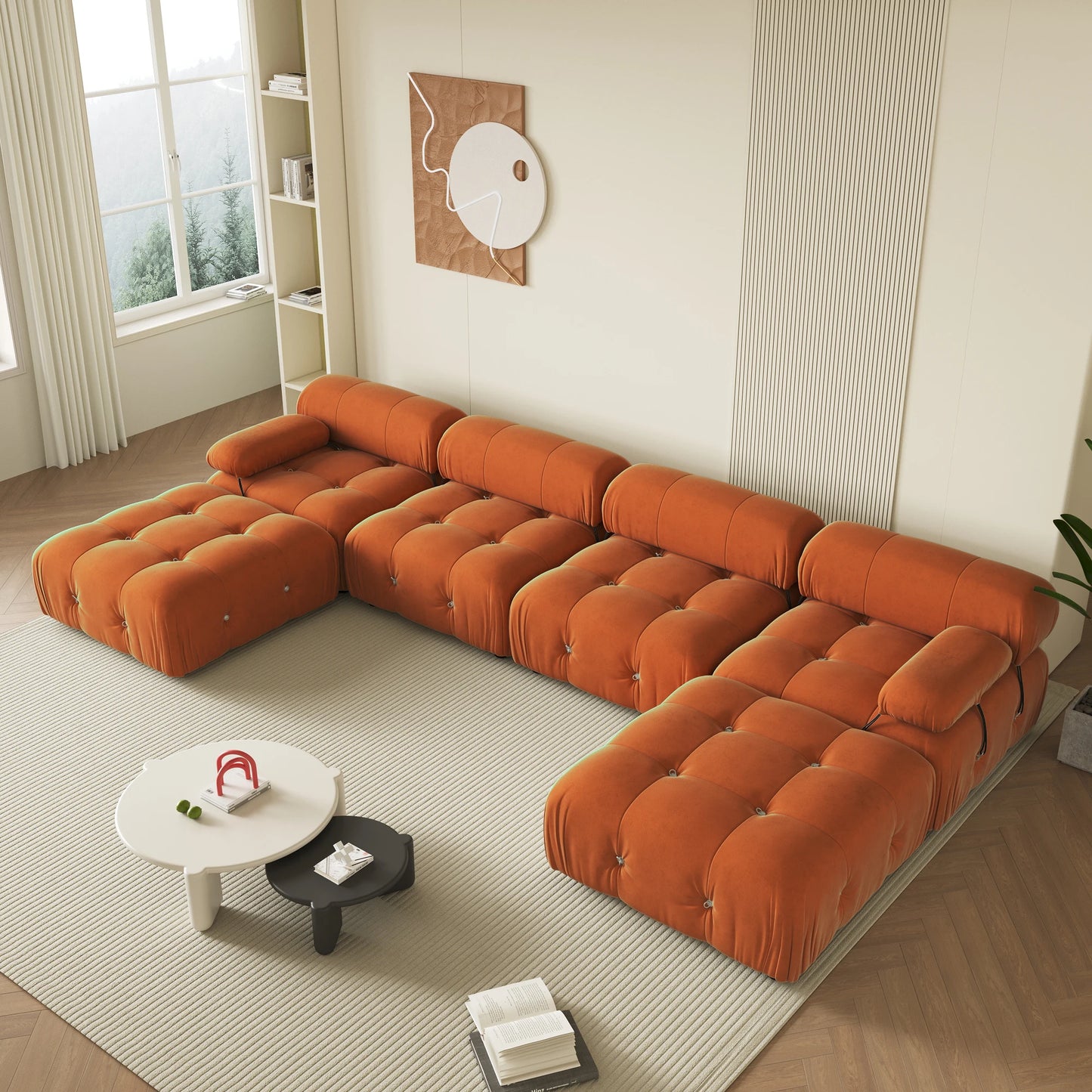 Sdorens 138" Modular Sectional Couch Modern U-Shaped Minimalist Velvet Sofas for Living Room Deep 4-Seat Sofas with 2 Ottomans