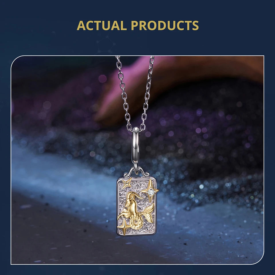 Zodiac Charms Sterling Silver 18K Gold Two-tone Rectangle Pendant