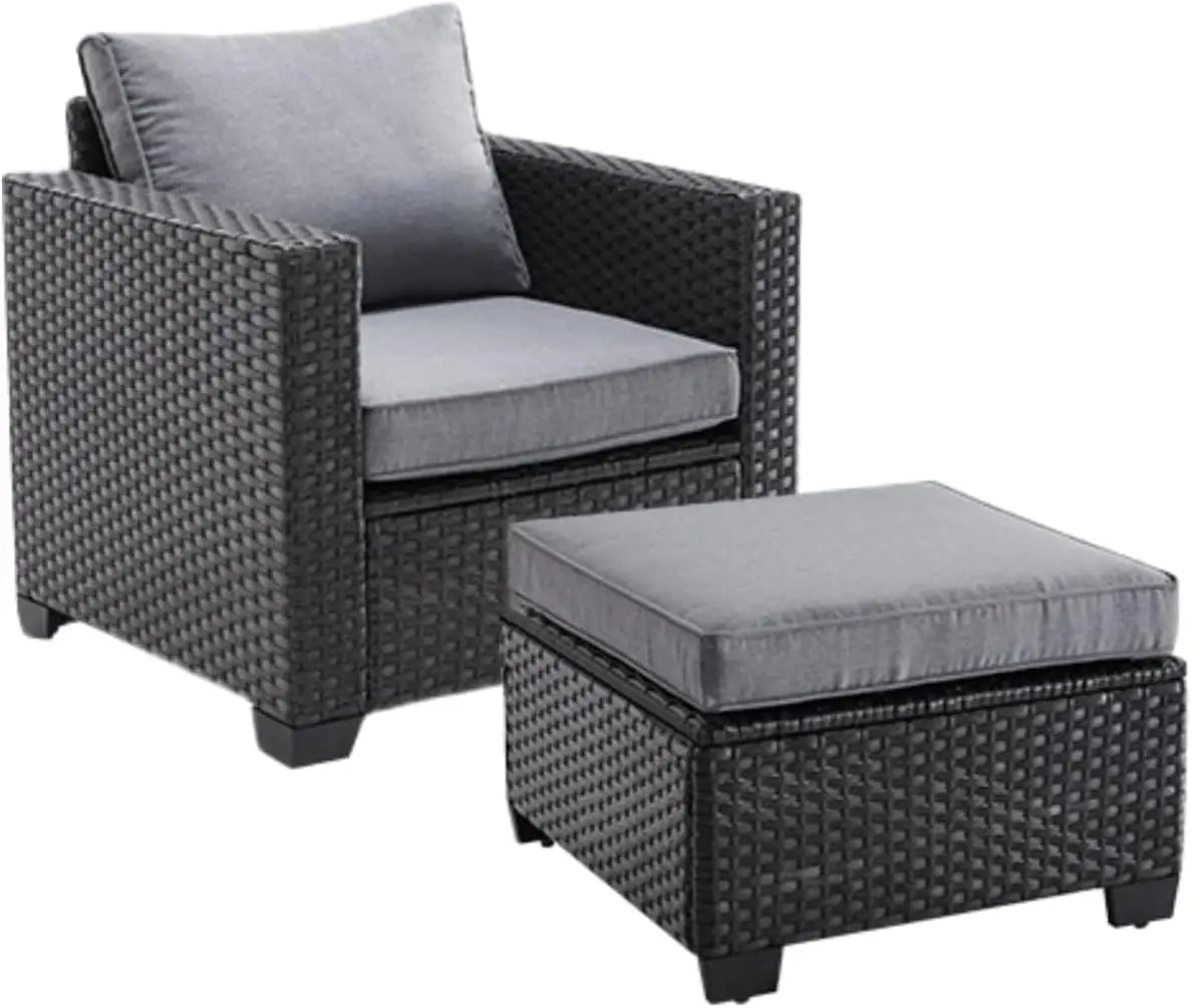 Farini Patio Sectional Sofa Set, Outdoor Furniture, Water/Oil/Stain-Resistant Fabric, Dark Gray Cushion + Gray Wick