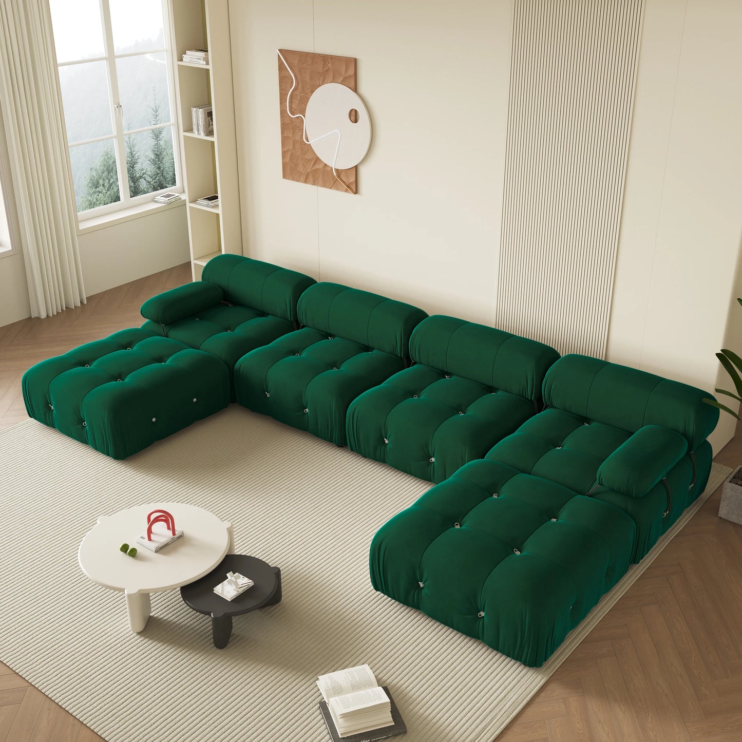 Sdorens 138" Modular Sectional Couch Modern U-Shaped Minimalist Velvet Sofas for Living Room Deep 4-Seat Sofas with 2 Ottomans