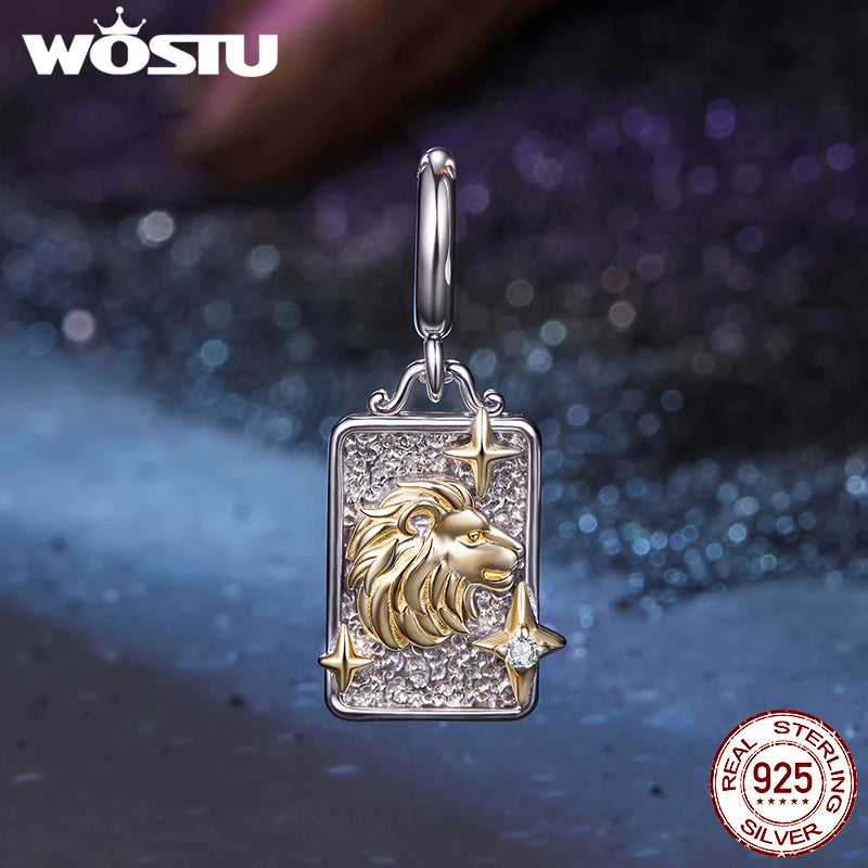 Zodiac Charms Sterling Silver 18K Gold Two-tone Rectangle Pendant