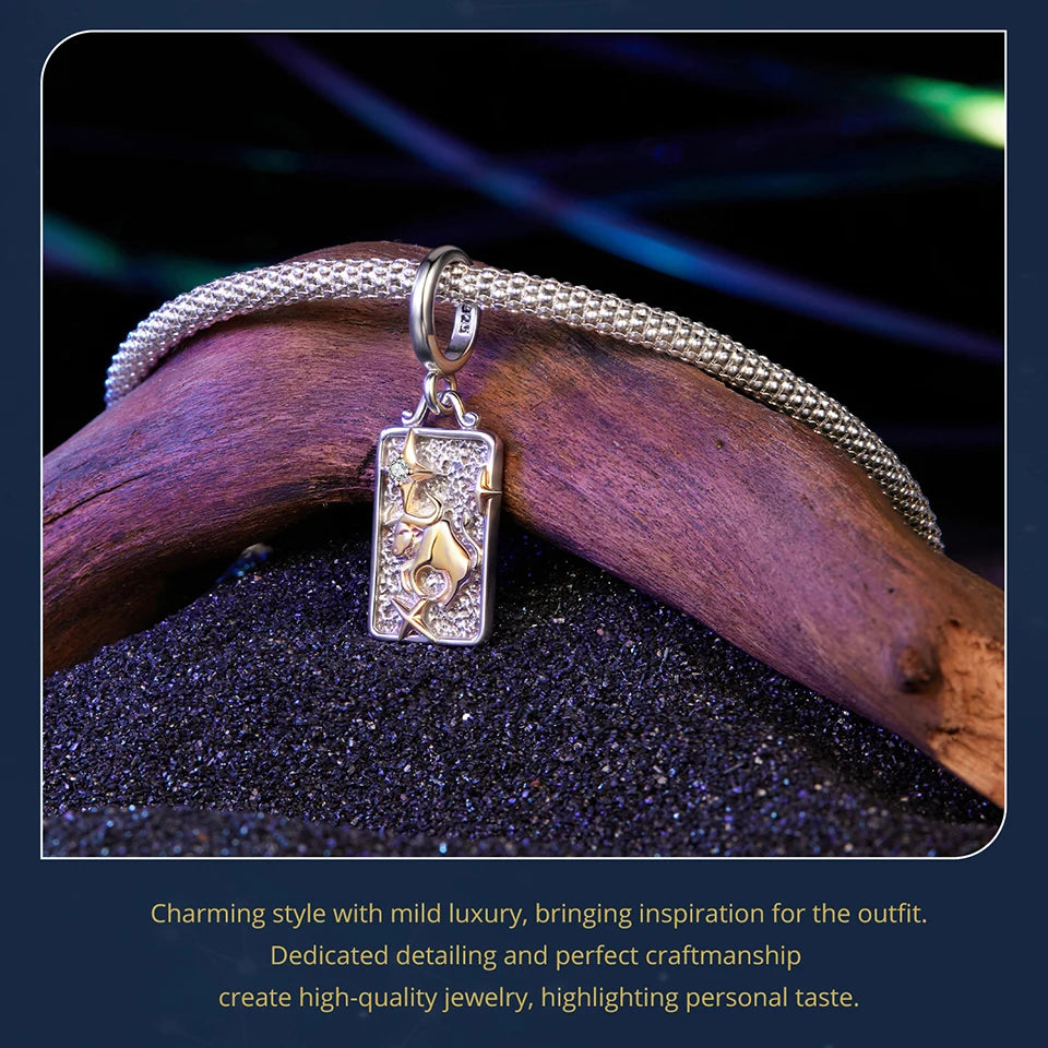 Zodiac Charms Sterling Silver 18K Gold Two-tone Rectangle Pendant