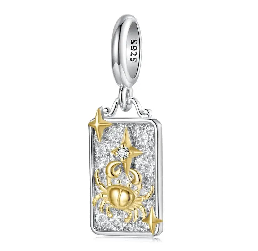 Zodiac Charms Sterling Silver 18K Gold Two-tone Rectangle Pendant